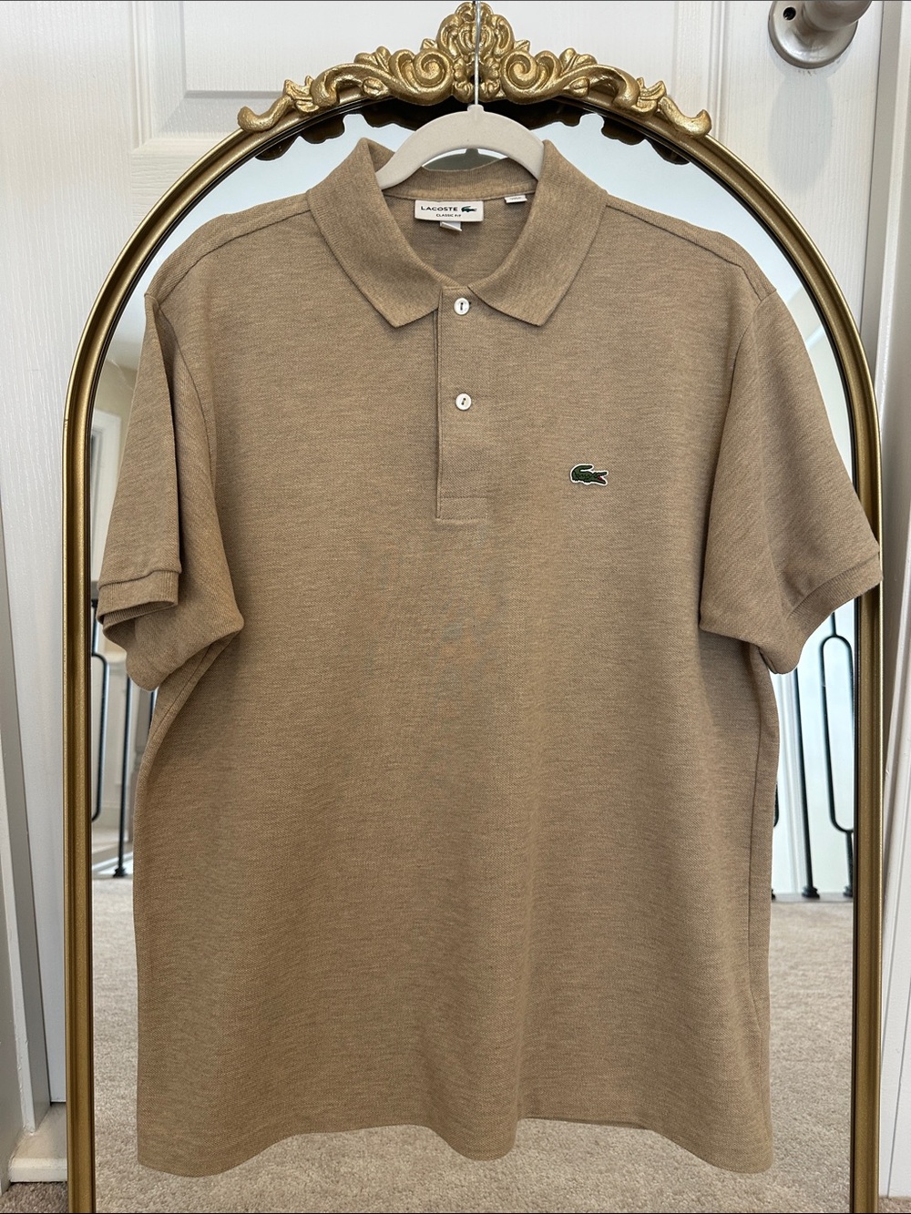 Lacoste Men's Piqué Polo in Tan with Green Crocodile